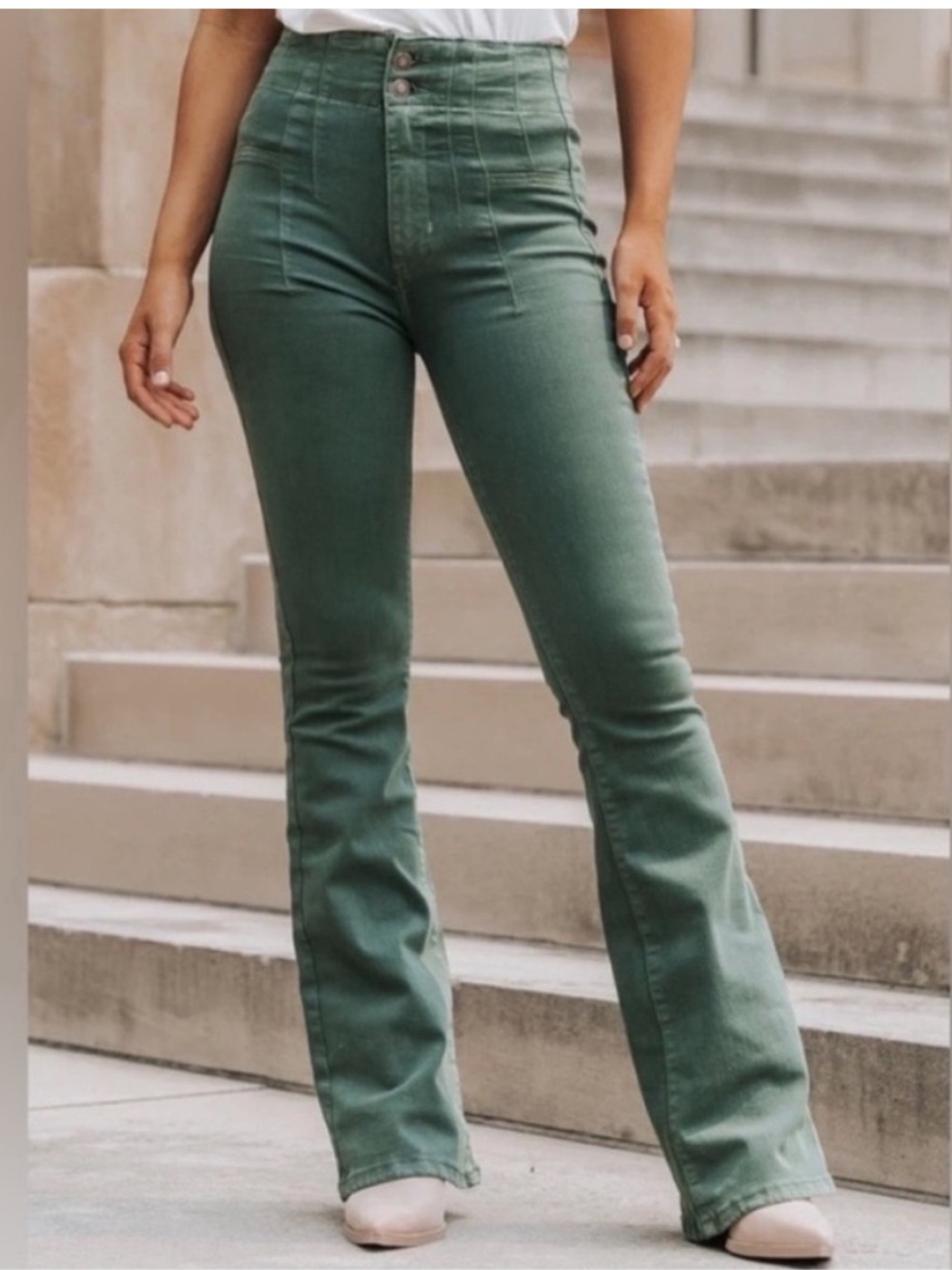 We The Free 32 Pants Corduroy Jayde Cord High Rise Flare Kelp Army Free Peopled